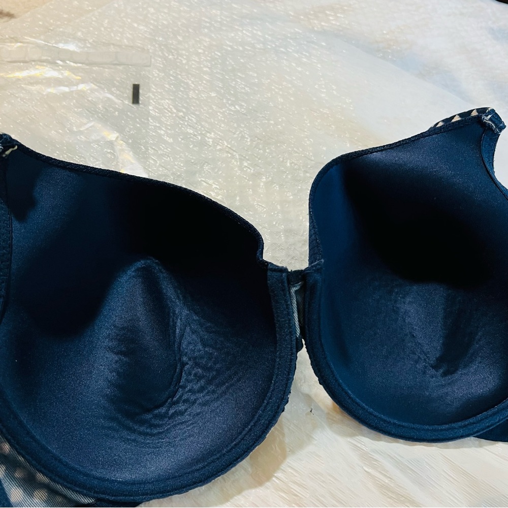 Adrienne Vittadini studio wm navy blue white bra wired support padded Sz 38DD - Picture 11 of 12